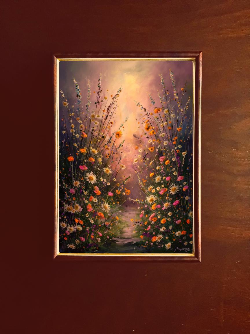 Moody Evening Wildflower Path Print | Twilight Meadow Floral Art | Botanical Wall Decor | Digital Flower Poster | Instant Download