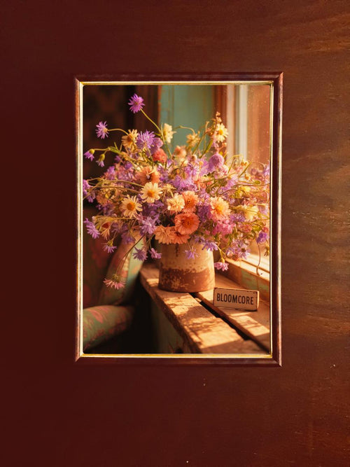 Bloom core Wildflower Print | Rustic Cottage Window Floral Art | Botanical Digital Download | Vintage Wildflower Bouquet Wall Decor